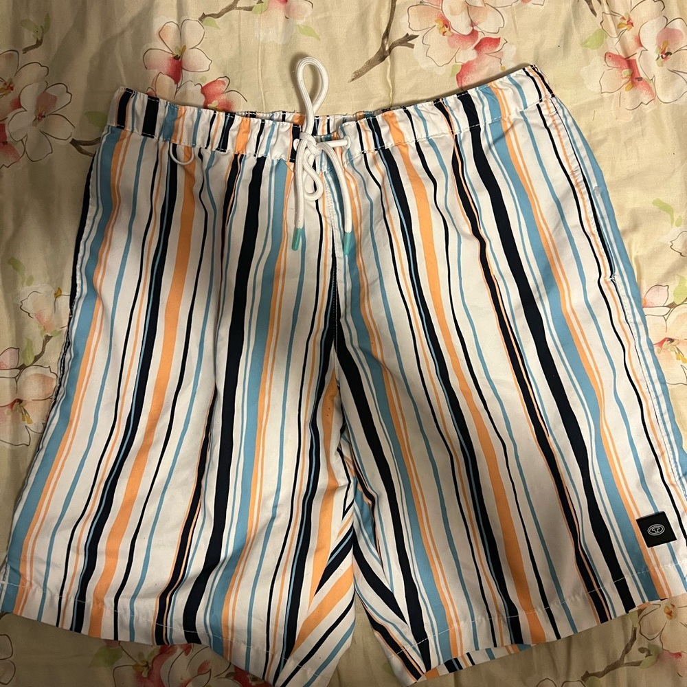 Mens Tom Tailor Swim Trunks Size Large Striped blue white orange